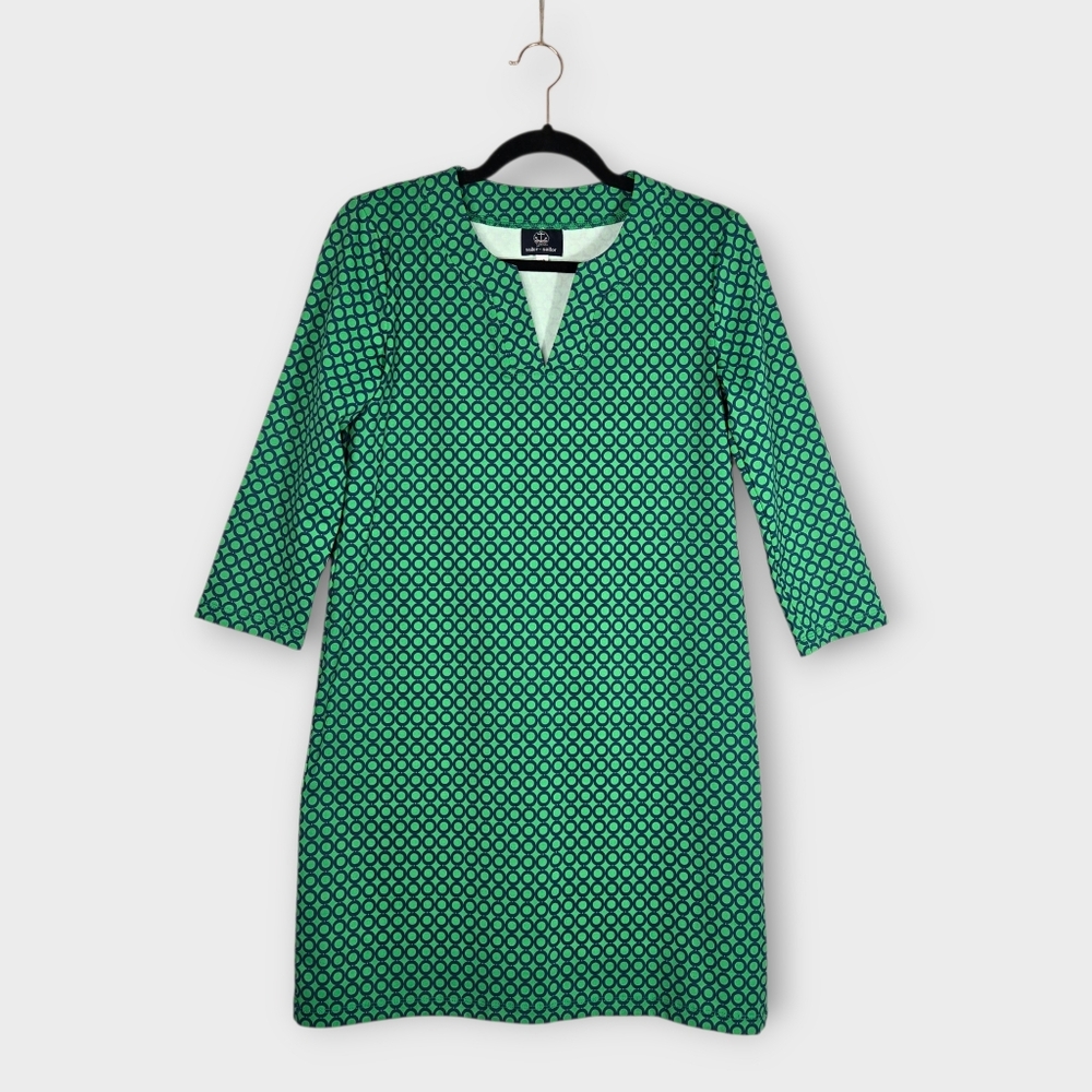 Sailor Sailor Lucille Shift Dress sz XS Wrinkle Free Travel Green Print Womens